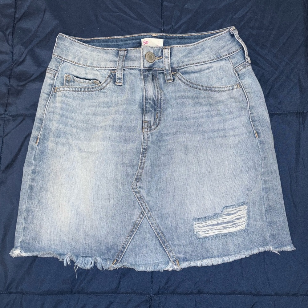Distressed Denim Skirt